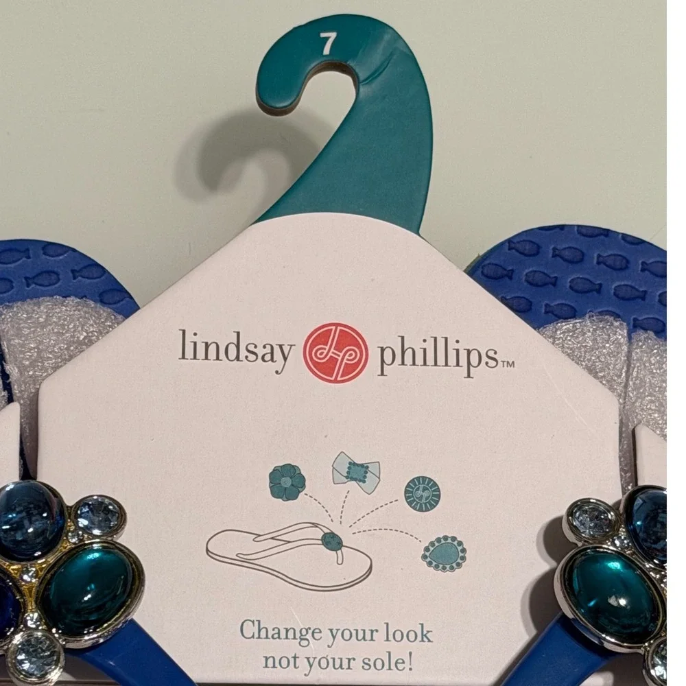 Lindsay Phillips Embellished Flip Flops Kelli Princess Blue Sz 7 sandals